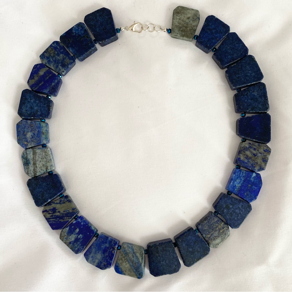 Blue Lapis And Czech Glass Accents Necklace 16.75 Inches